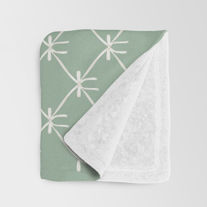 Bows & Ribbons Pattern XXVII Sage Green Throw Blanket Gallery Image 3