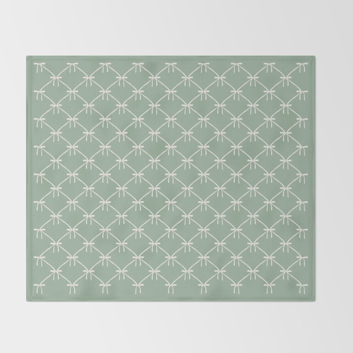 Bows & Ribbons Pattern XXVII Sage Green Throw Blanket Gallery Image 2