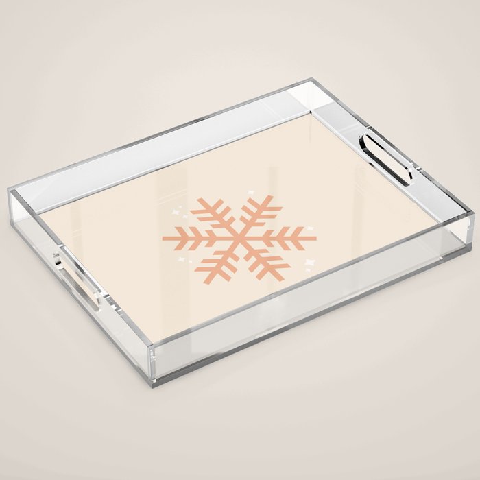 Snowflake Boho Christmas Decor Modern Earth Tones Acrylic Tray Gallery Image 1