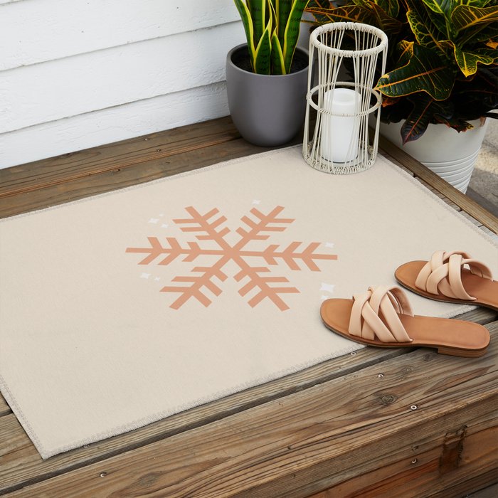 Snowflake Boho Christmas Decor Modern Earth Tones Outdoor Rug Gallery Image 2