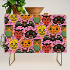 Retro Halloween in Pink - Skull Black Cat Devil Pumpkin Bat Owl Motifs Credenza Gallery Image 1