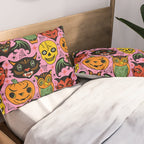 Retro Halloween in Pink - Skull Black Cat Devil Pumpkin Bat Owl Motifs Pillow Sham Gallery Image 2