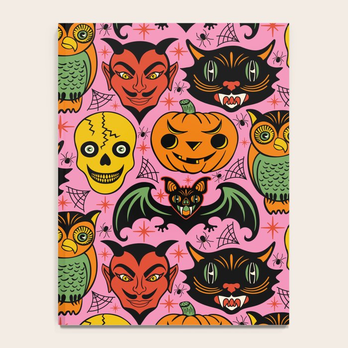 Retro Halloween in Pink - Skull Black Cat Devil Pumpkin Bat Owl Motifs Notebook Gallery Image 4