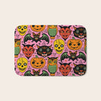 Retro Halloween in Pink - Skull Black Cat Devil Pumpkin Bat Owl Motifs Bath Mat Gallery Image 1