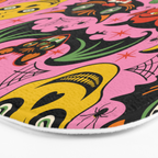 Retro Halloween in Pink - Skull Black Cat Devil Pumpkin Bat Owl Motifs Bath Mat Gallery Image 3