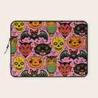 Retro Halloween in Pink - Skull Black Cat Devil Pumpkin Bat Owl Motifs Laptop Sleeve Gallery Image 1
