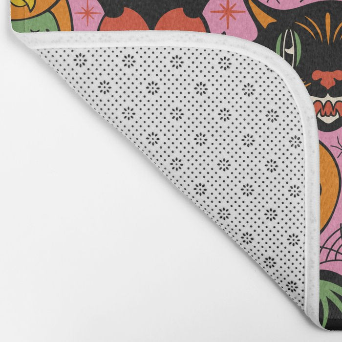 Retro Halloween in Pink - Skull Black Cat Devil Pumpkin Bat Owl Motifs Bath Mat Gallery Image 2