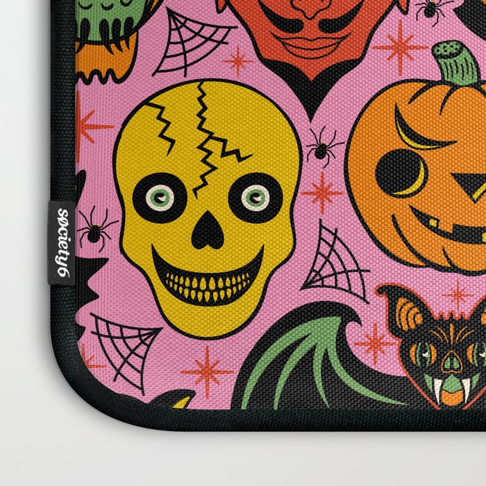Retro Halloween in Pink - Skull Black Cat Devil Pumpkin Bat Owl Motifs Laptop Sleeve Gallery Image 3