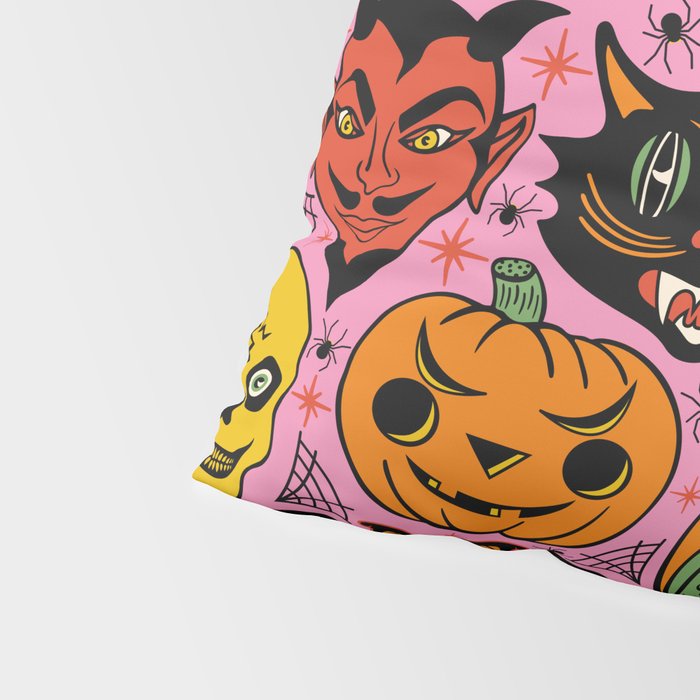 Retro Halloween in Pink - Skull Black Cat Devil Pumpkin Bat Owl Motifs Pillow Sham Gallery Image 4