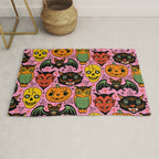 Retro Halloween in Pink - Skull Black Cat Devil Pumpkin Bat Owl Motifs Rug Gallery Image 1