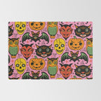 Retro Halloween in Pink - Skull Black Cat Devil Pumpkin Bat Owl Motifs Rug Gallery Image 2