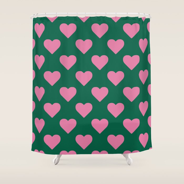 Bubblegum and Forest Just Hearts Shower Curtain Gallery Image 1