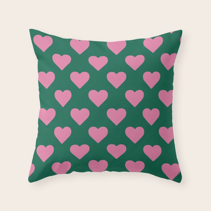 Bubblegum and Forest Just Hearts Throw Pillow Gallery Image 1