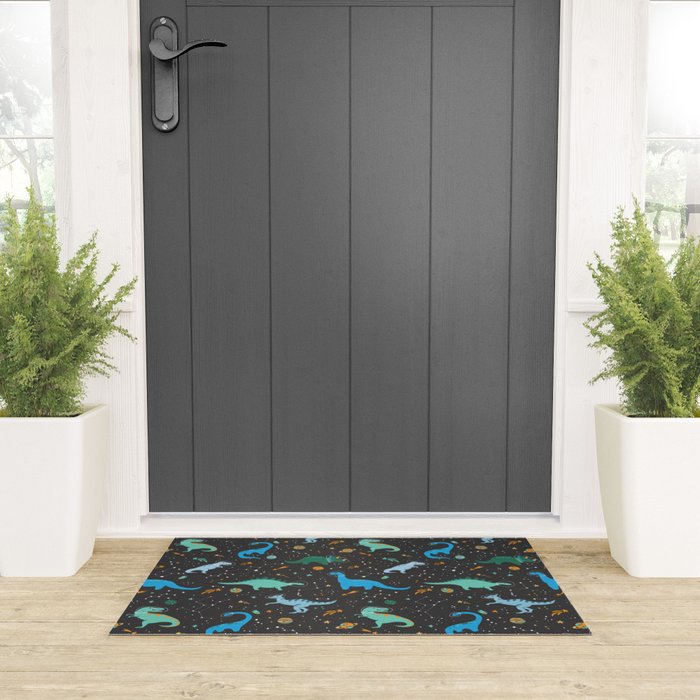 Dinosaurs in Space in Blue Welcome Mat Gallery Image 3