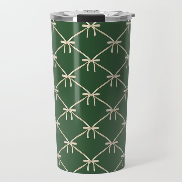 Bows & Ribbons Pattern XXV Dark Forest Green Travel Mug Gallery Image 1