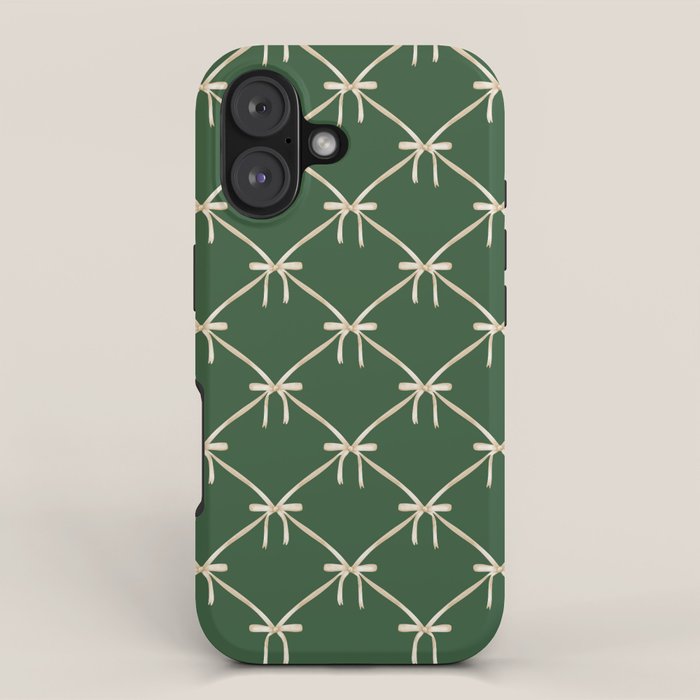 Bows & Ribbons Pattern XXV Dark Forest Green iPhone Case Gallery Image 1