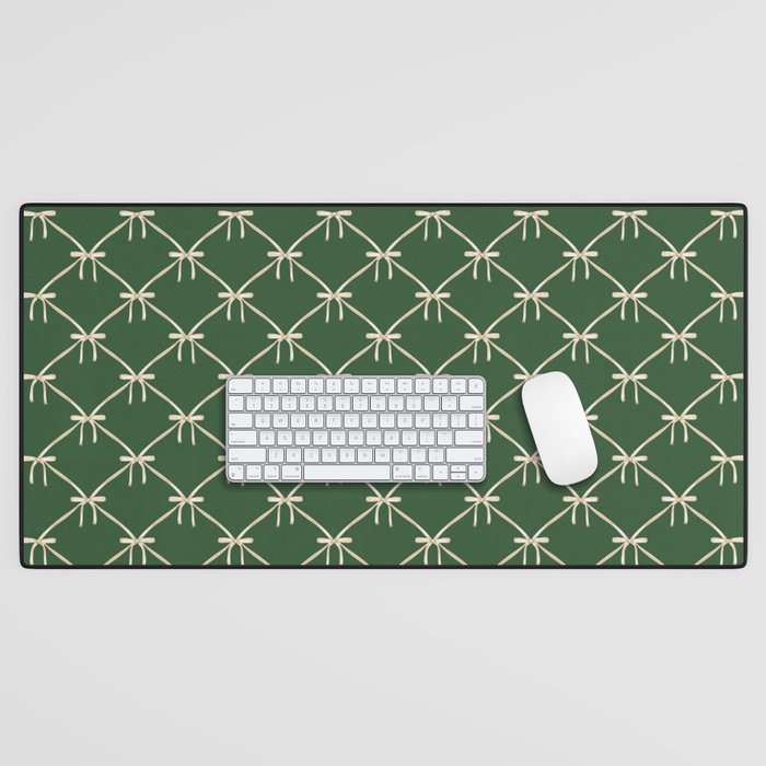 Bows & Ribbons Pattern XXV Dark Forest Green Desk Mat Gallery Image 1