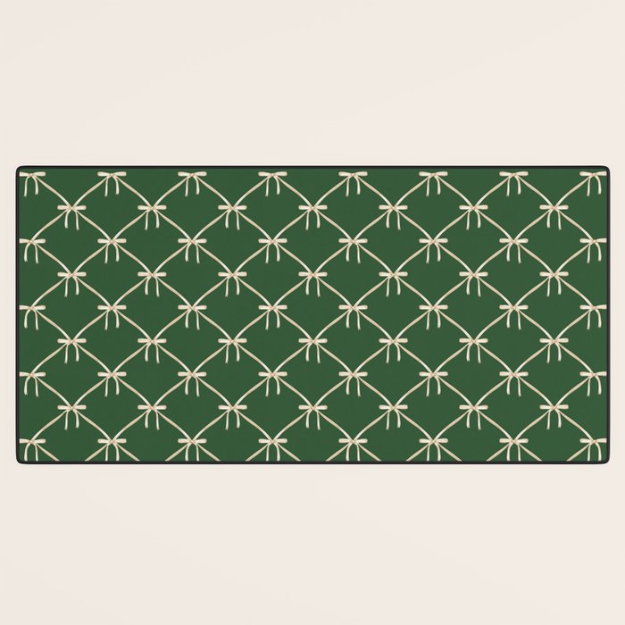 Bows & Ribbons Pattern XXV Dark Forest Green Desk Mat Gallery Image 3