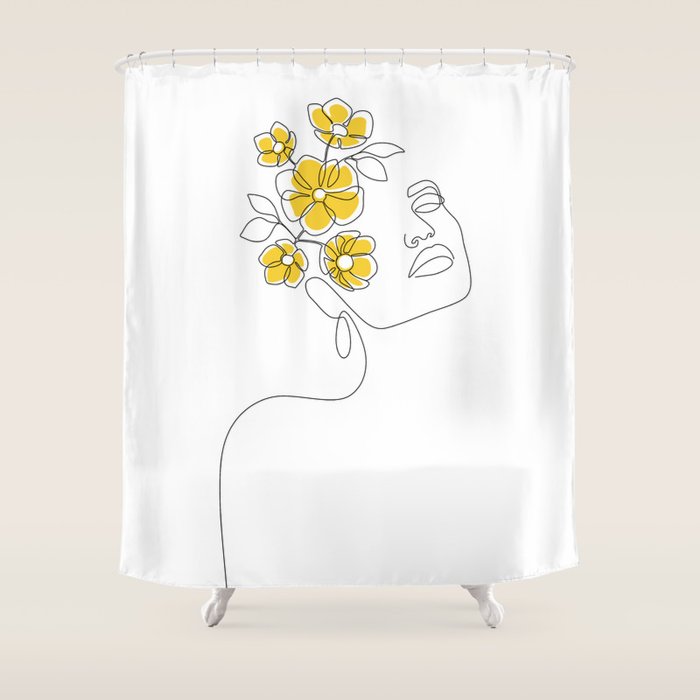 Mustard Bloom Girl Shower Curtain Gallery Image 1