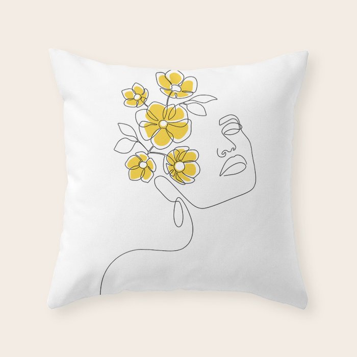 Mustard Bloom Girl Throw Pillow Gallery Image 1