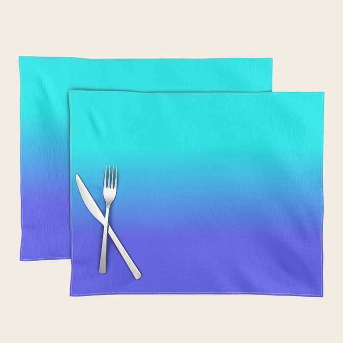 Neon Blue and Bright Neon Aqua Ombré Shade Color Fade Placemat Gallery Image 1