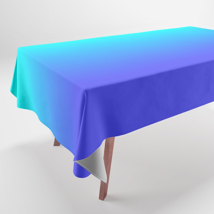 Neon Blue and Bright Neon Aqua Ombré Shade Color Fade Tablecloth Gallery Image 1