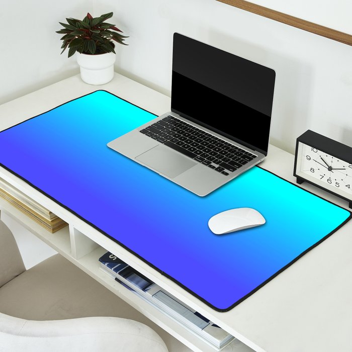 Neon Blue and Bright Neon Aqua Ombré Shade Color Fade Desk Mat Gallery Image 2