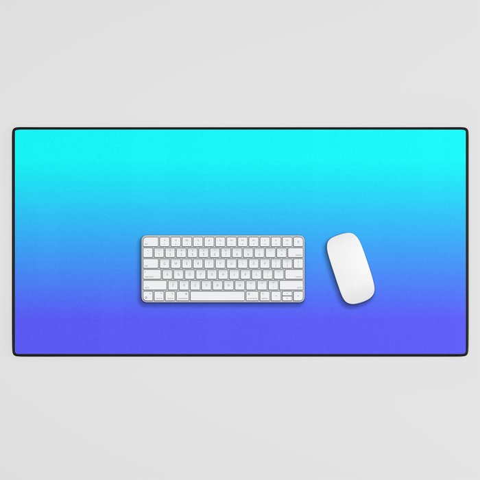 Neon Blue and Bright Neon Aqua Ombré Shade Color Fade Desk Mat Gallery Image 1