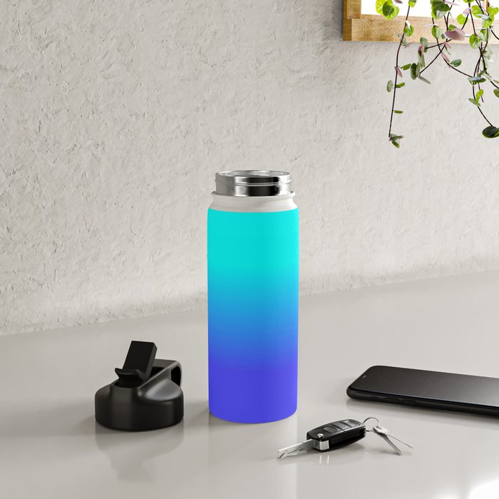 Neon Blue and Bright Neon Aqua Ombré Shade Color Fade Water Bottle Gallery Image 4