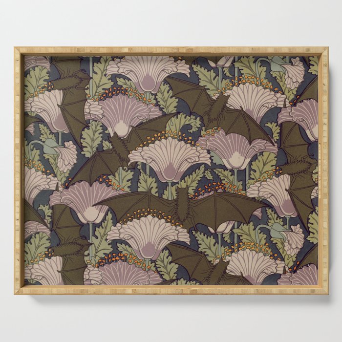 Vintage Art Deco Bat and Flowers Serving Tray Gallery Image 1