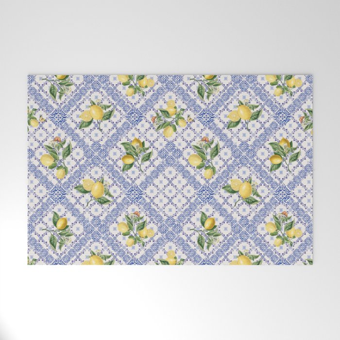 Mediterranean citrus, lemons on blue ceramic tiles Welcome Mat Gallery Image 1