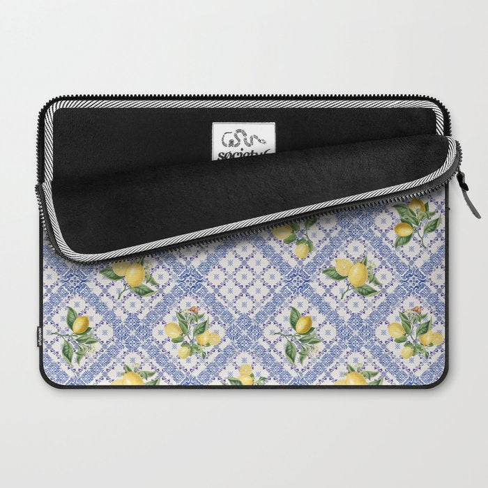 Mediterranean citrus, lemons on blue ceramic tiles Laptop Sleeve Gallery Image 2