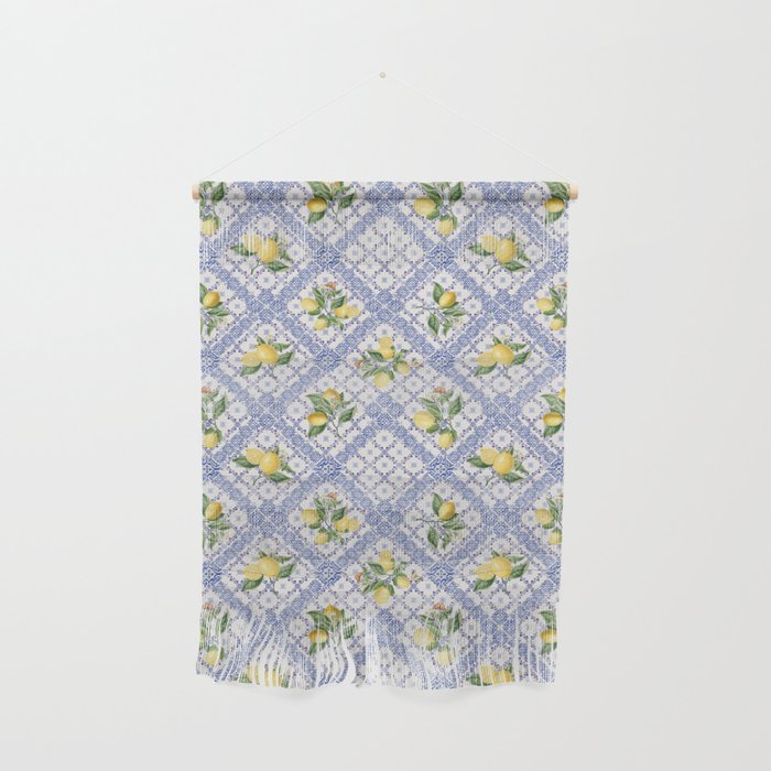 Mediterranean citrus, lemons on blue ceramic tiles Wall Hanging Gallery Image 1
