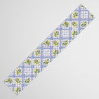 Mediterranean citrus, lemons on blue ceramic tiles Table Runner Gallery Image 3