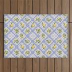 Mediterranean citrus, lemons on blue ceramic tiles Outdoor Rug Gallery Image 1