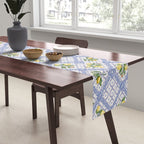 Mediterranean citrus, lemons on blue ceramic tiles Table Runner Gallery Image 2