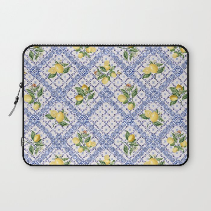Mediterranean citrus, lemons on blue ceramic tiles Laptop Sleeve Gallery Image 1