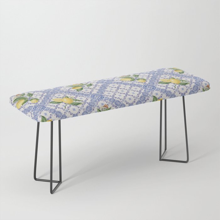 Mediterranean citrus, lemons on blue ceramic tiles Bench Gallery Image 1