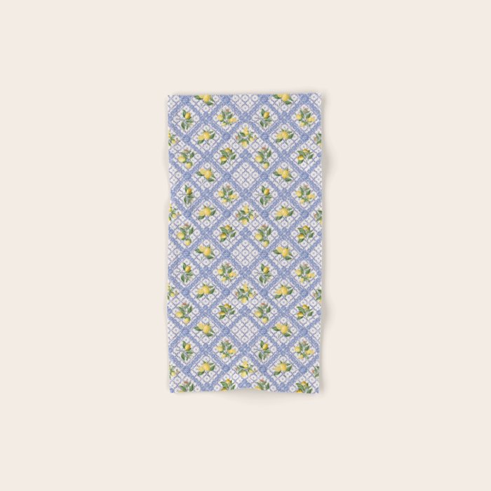 Mediterranean citrus, lemons on blue ceramic tiles Bath Towel Gallery Image 1