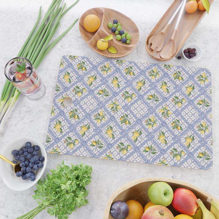 Mediterranean citrus, lemons on blue ceramic tiles Cutting Board Gallery Image 2