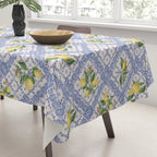 Mediterranean citrus, lemons on blue ceramic tiles Tablecloth Gallery Image 3