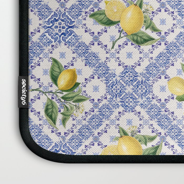 Mediterranean citrus, lemons on blue ceramic tiles Laptop Sleeve Gallery Image 3
