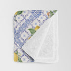Mediterranean citrus, lemons on blue ceramic tiles Throw Blanket Gallery Image 3