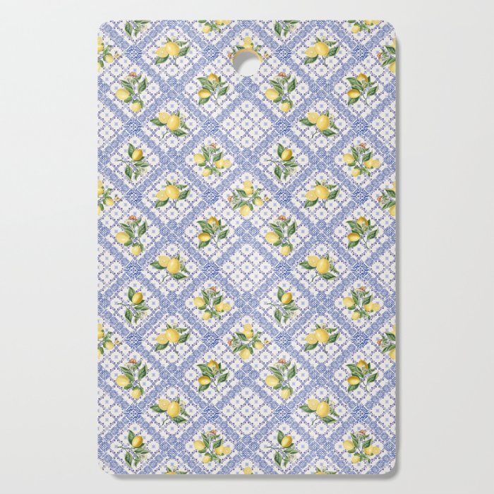 Mediterranean citrus, lemons on blue ceramic tiles Cutting Board Gallery Image 1