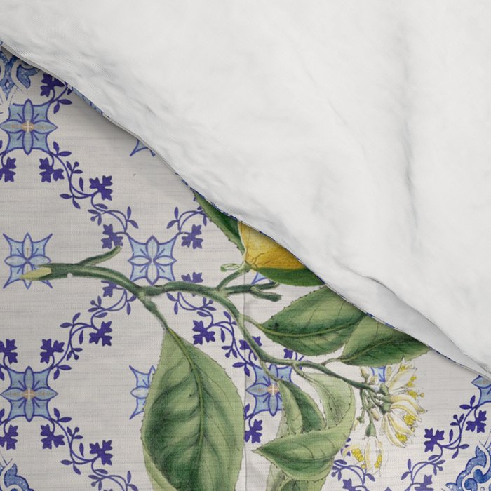 Mediterranean citrus, lemons on blue ceramic tiles Comforter Gallery Image 4