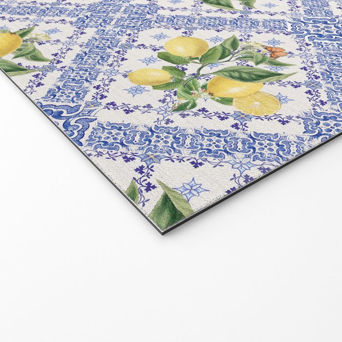 Mediterranean citrus, lemons on blue ceramic tiles Welcome Mat Gallery Image 2