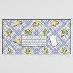 Mediterranean citrus, lemons on blue ceramic tiles Desk Mat Gallery Image 1