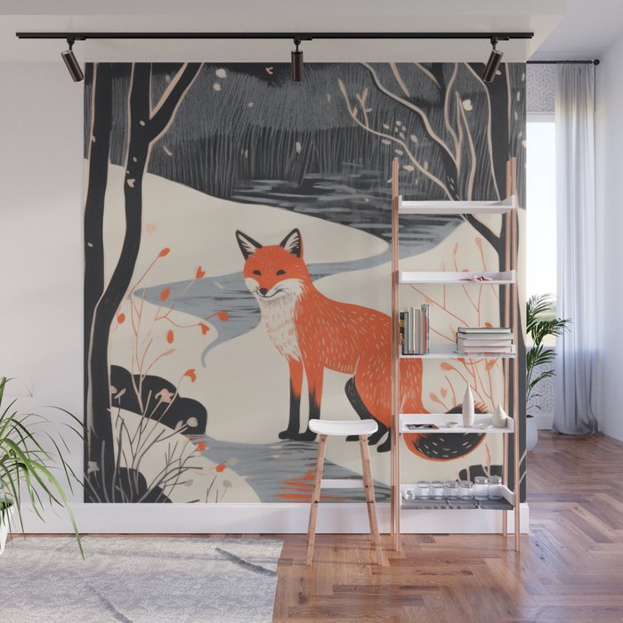 Winter River Fox Wall Mural Gallery Image 1