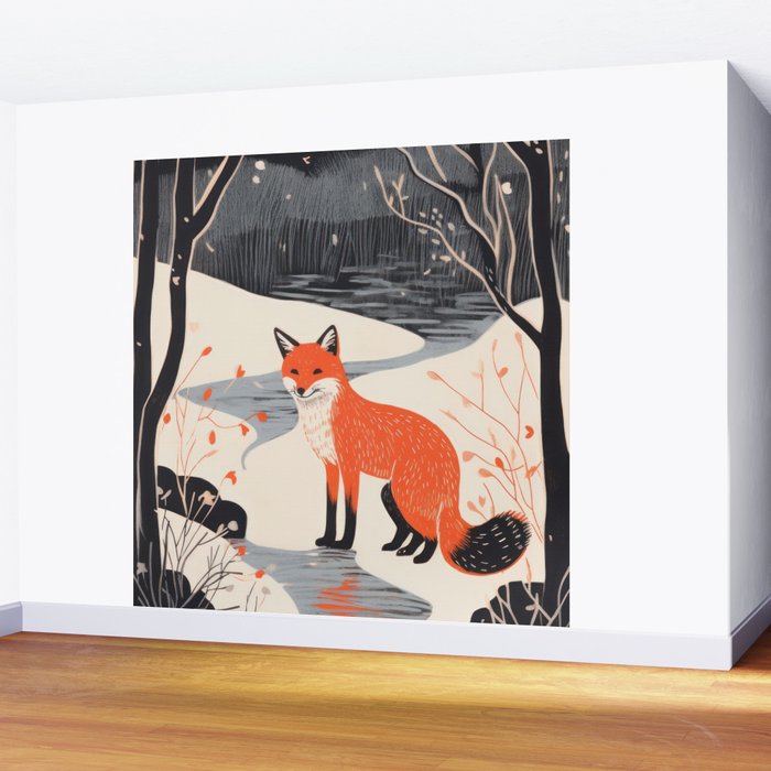 Winter River Fox Wall Mural Gallery Image 2