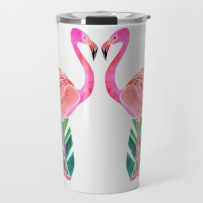 Flamingo and Banana Leaf Travel Mug Gallery Image 1
